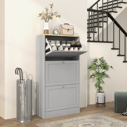 Modern Shoe Storage, 3 Flip Drawers, Adjustable Shelves, 18 Pairs, Grey Shoe Storage Cabinets & Racks Grey at Gallery Canada