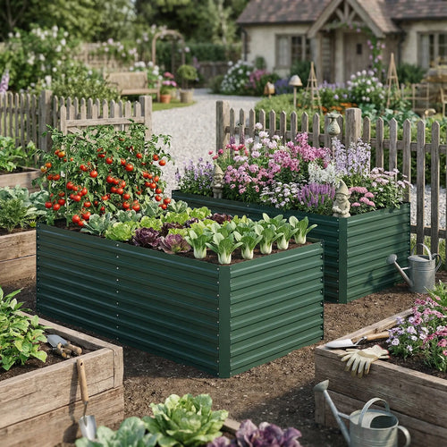 Set Of 2 Galvanised Raised Garden Bed, 6 x 3 x 2 ft, Green