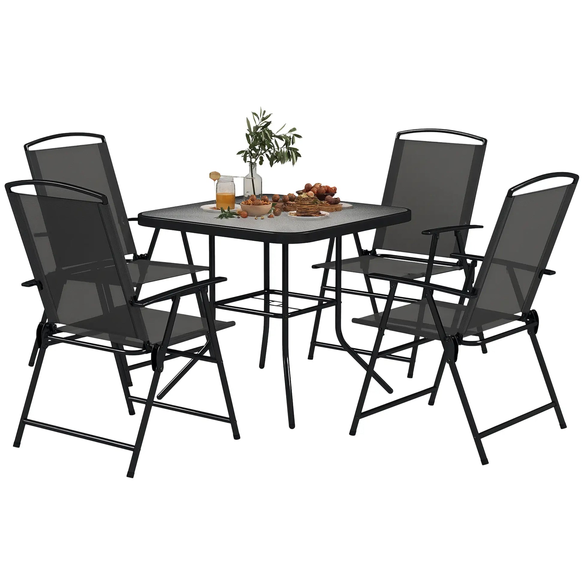 5-Piece Outdoor Dining Set, Glass Top Table, 4 Mesh Chairs, Grey Outdoor Dining Sets at Gallery Canada