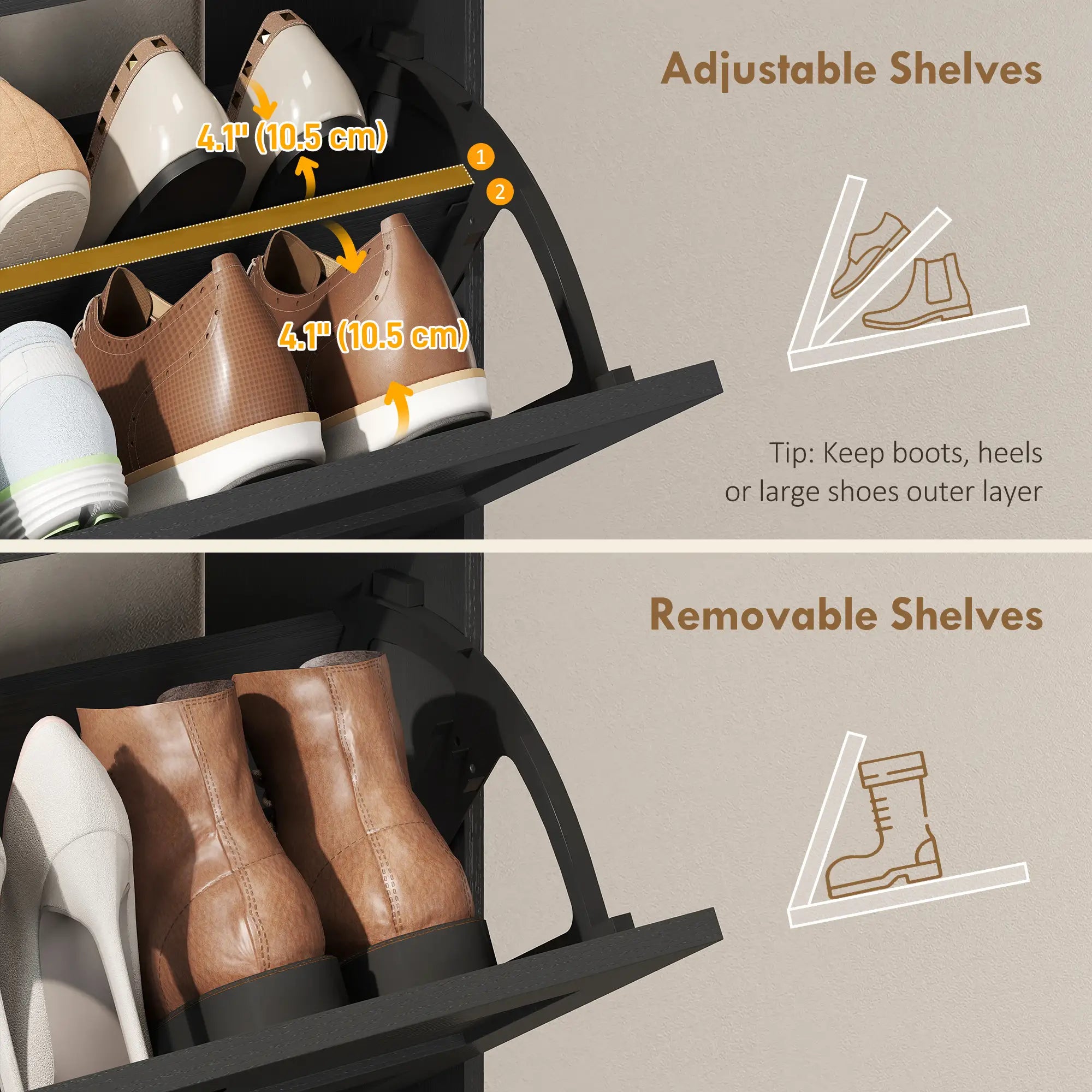 Shoe Cabinet With 2 Flip Drawers, Narrow, Black Shoe Storage Cabinets & Racks at Gallery Canada