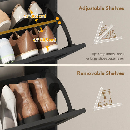 Shoe Cabinet With 2 Flip Drawers, Narrow, Black Shoe Storage Cabinets & Racks at Gallery Canada
