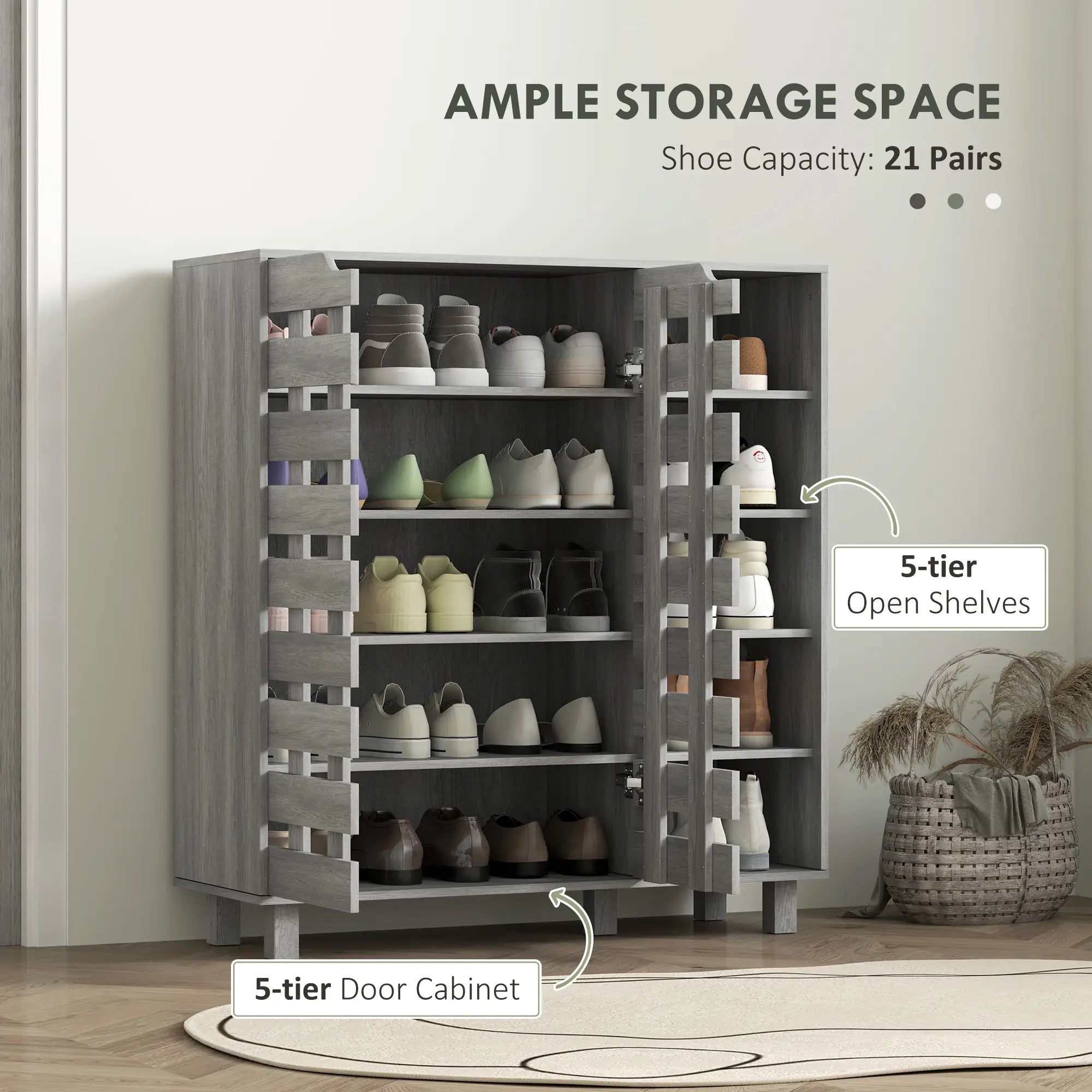 21 Pair Shoe Cabinet, 5-Tier Double Door, Light Grey Shoe Storage Cabinets & Racks at Gallery Canada