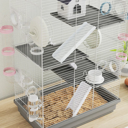 4-Level Large Hamster Cage, DIY Tubes, Water Bottle, Food Dish, Hut, Exercise Wheels, Grey Hamster Cages at Gallery Canada