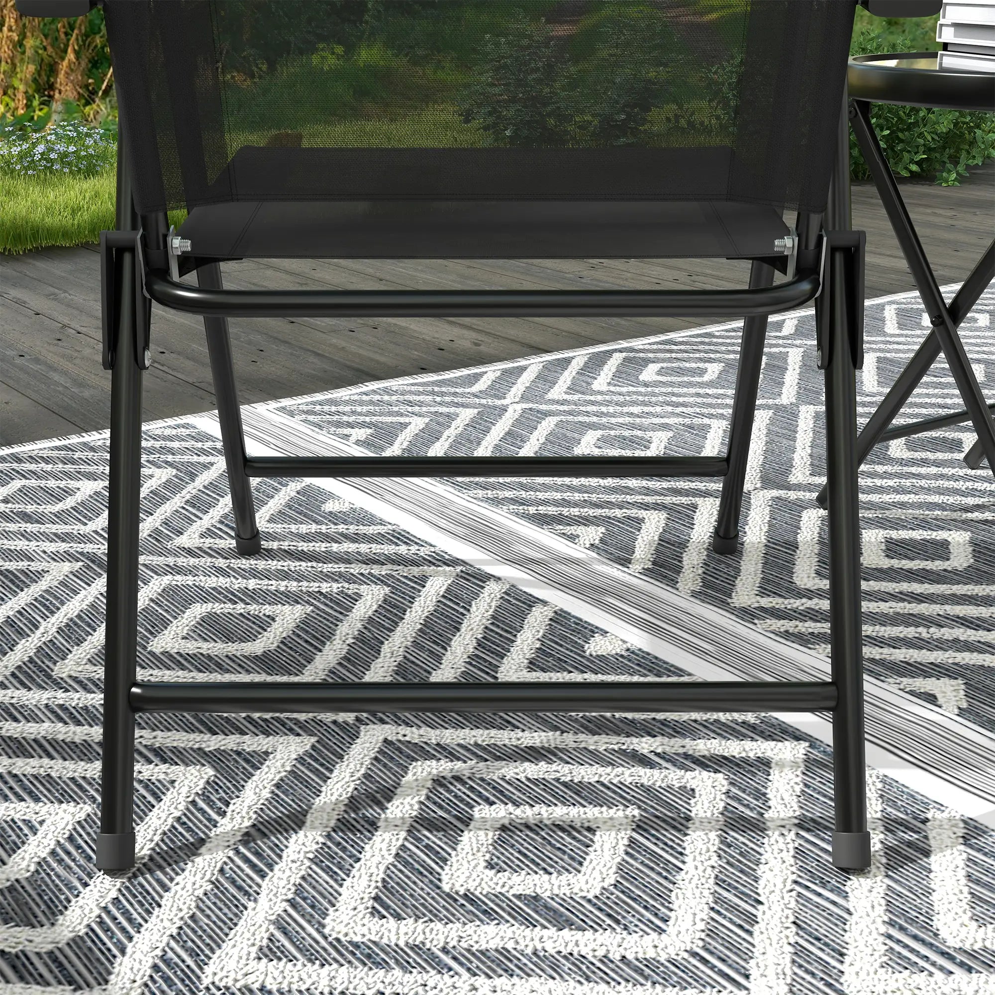 3-Piece Bistro Set, Foldable Patio Furniture, Mesh Chairs, Glass Table, Black Bistro Sets at Gallery Canada