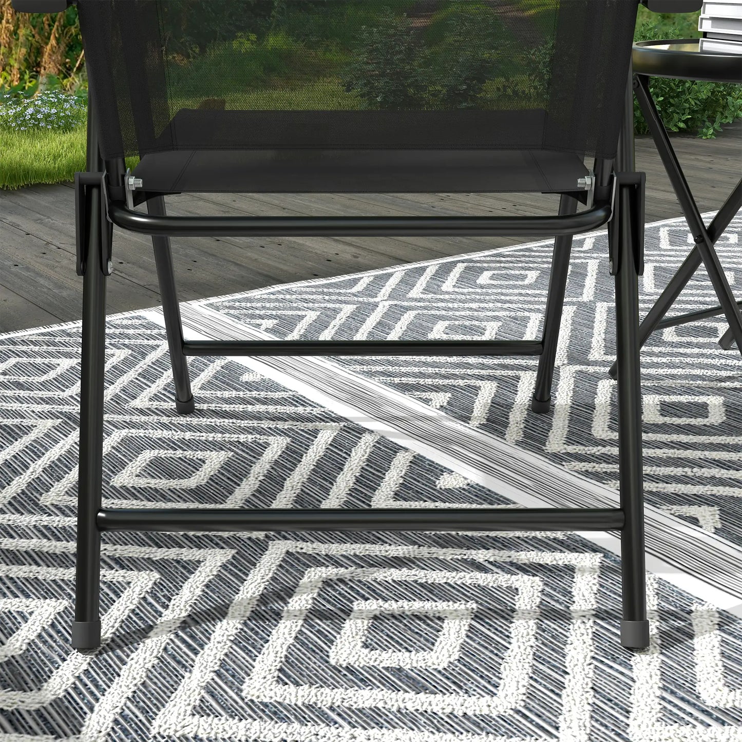 3-Piece Bistro Set, Foldable Patio Furniture, Mesh Chairs, Glass Table, Black Bistro Sets at Gallery Canada