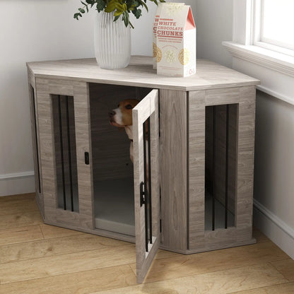 Dog Crate Furniture with Cushion, 41 Inch, Corner Design End Table, Grey Houses, Kennels & Pens at Gallery Canada