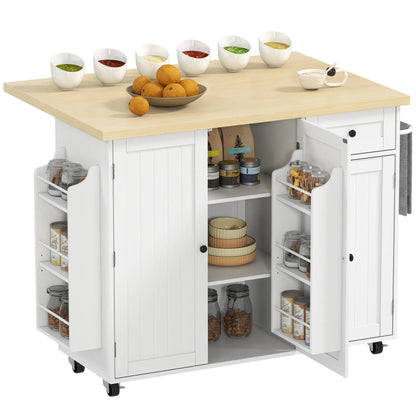 Kitchen Island Cart, Rolling Table with Drop Leaf, Drawer, Spice Rack, White Kitchen Islands & Kitchen Carts at Gallery Canada