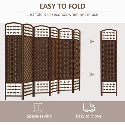 6 Panel Folding Room Divider, Portable Privacy Screen, Brown Room Dividers at Gallery Canada