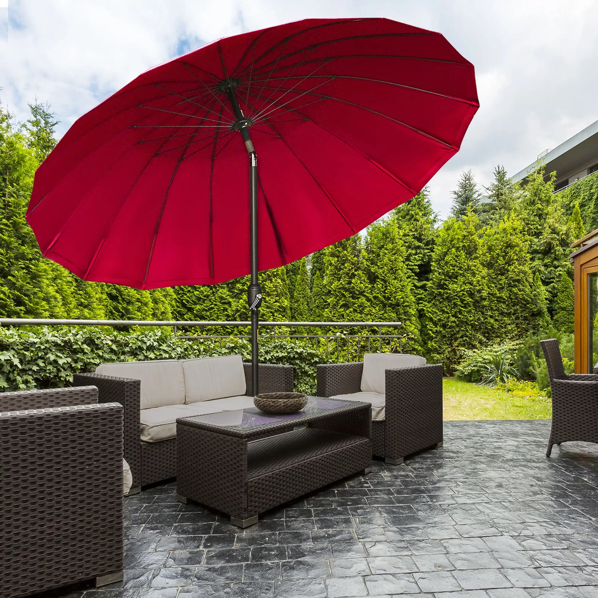 8ft Garden Parasol, Crank & Tilt, Adjustable Sun Shade, Wine Red Patio Umbrellas at Gallery Canada