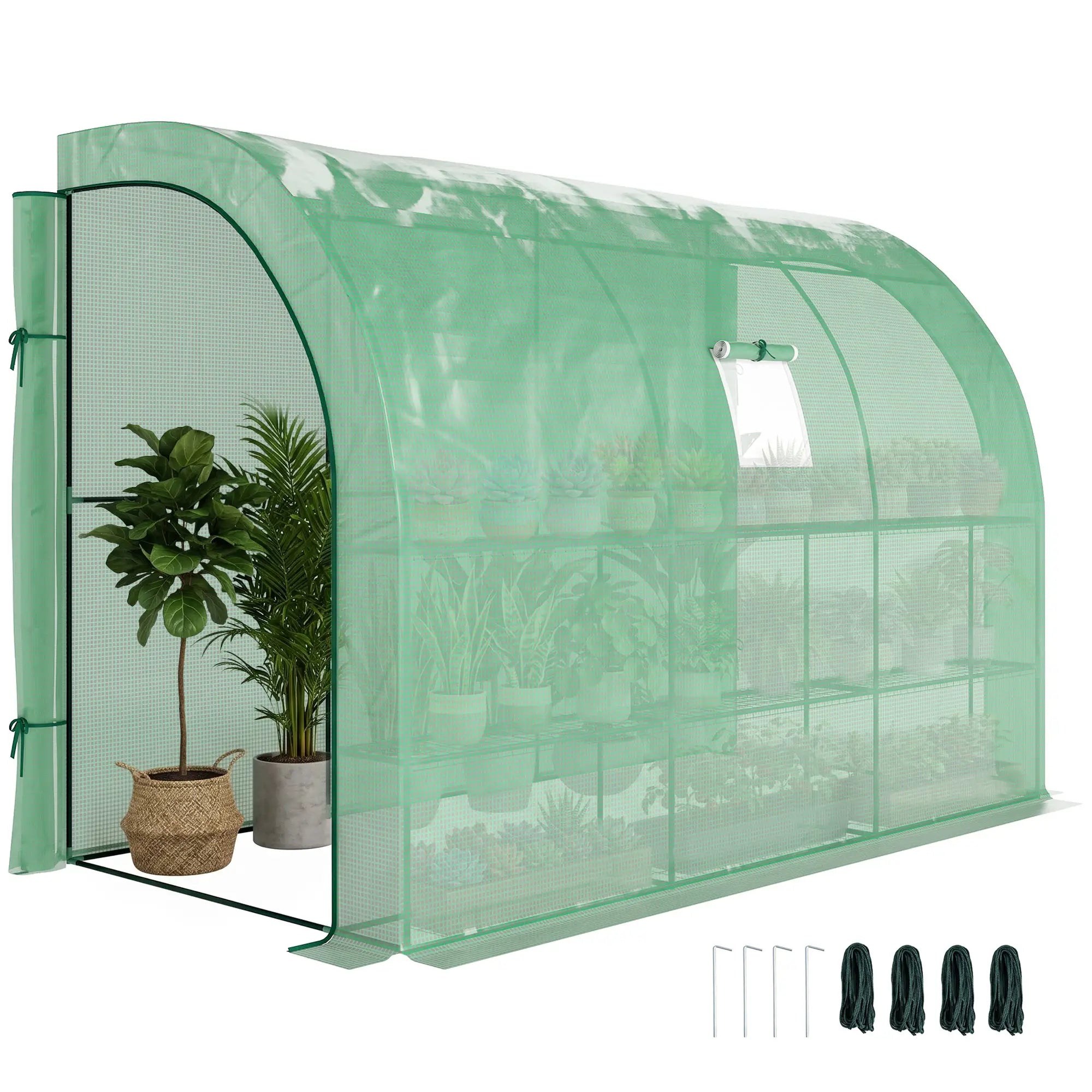 Walk-in Lean-to Greenhouse, 10' x 5' x 7', PE Cover, Green Greenhouses at Gallery Canada