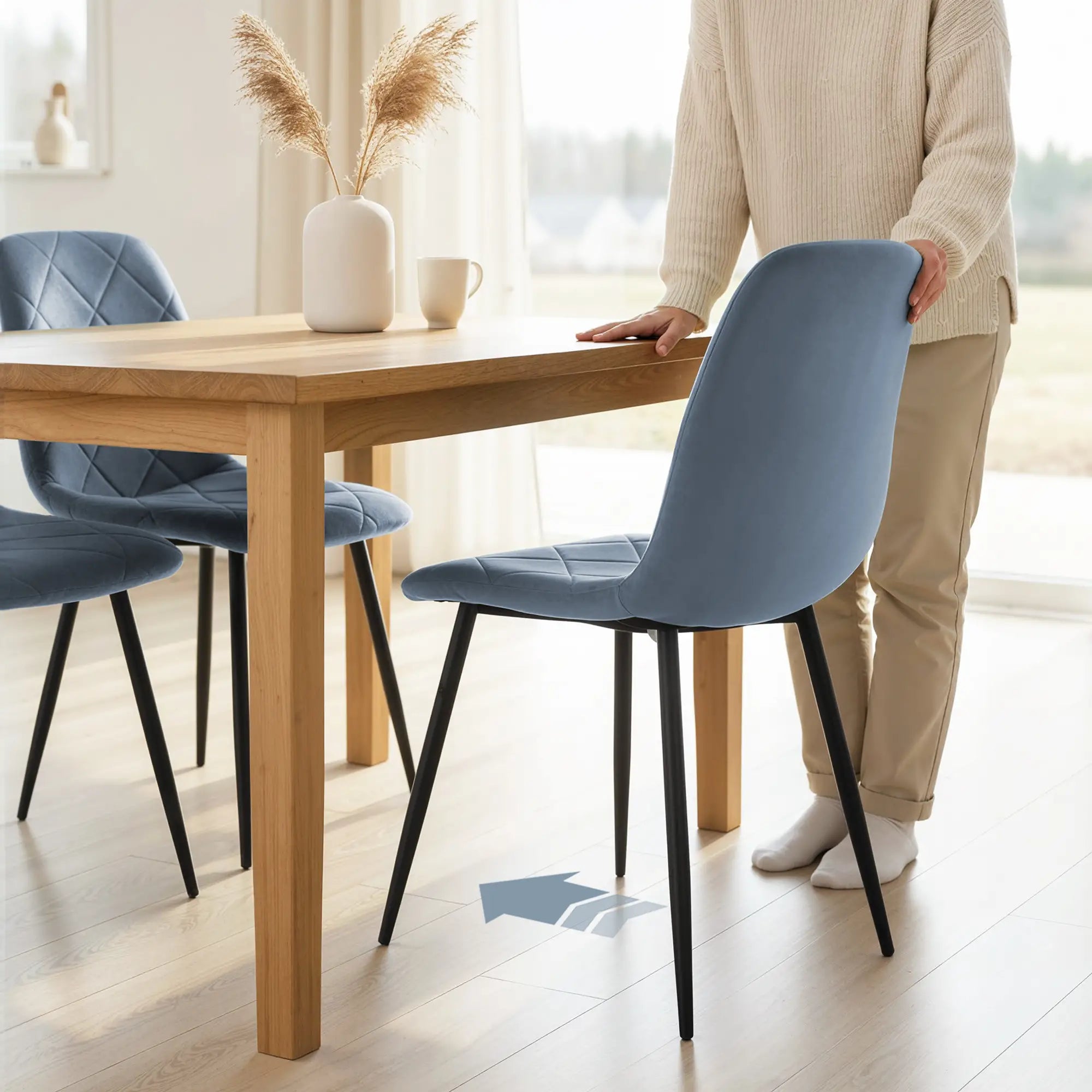 Upholstered Dining Chairs Set of 4, Steel Legs, Modern Kitchen, Light Blue Dining Chairs at Gallery Canada