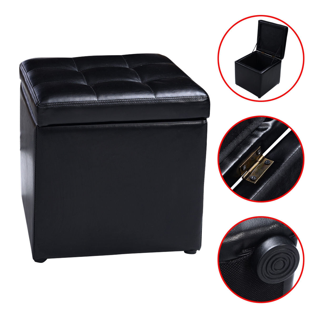 Foldable Cube Ottoman Pouffe Storage Seat, Black Ottomans at Gallery Canada