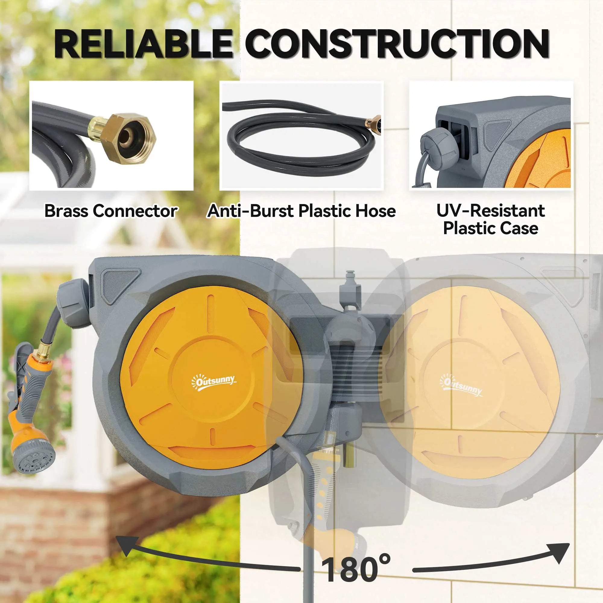 1/2 in x 100ft Wall Mounted Garden Hose Reel, Auto Rewind, Orange Garden Accessories at Gallery Canada