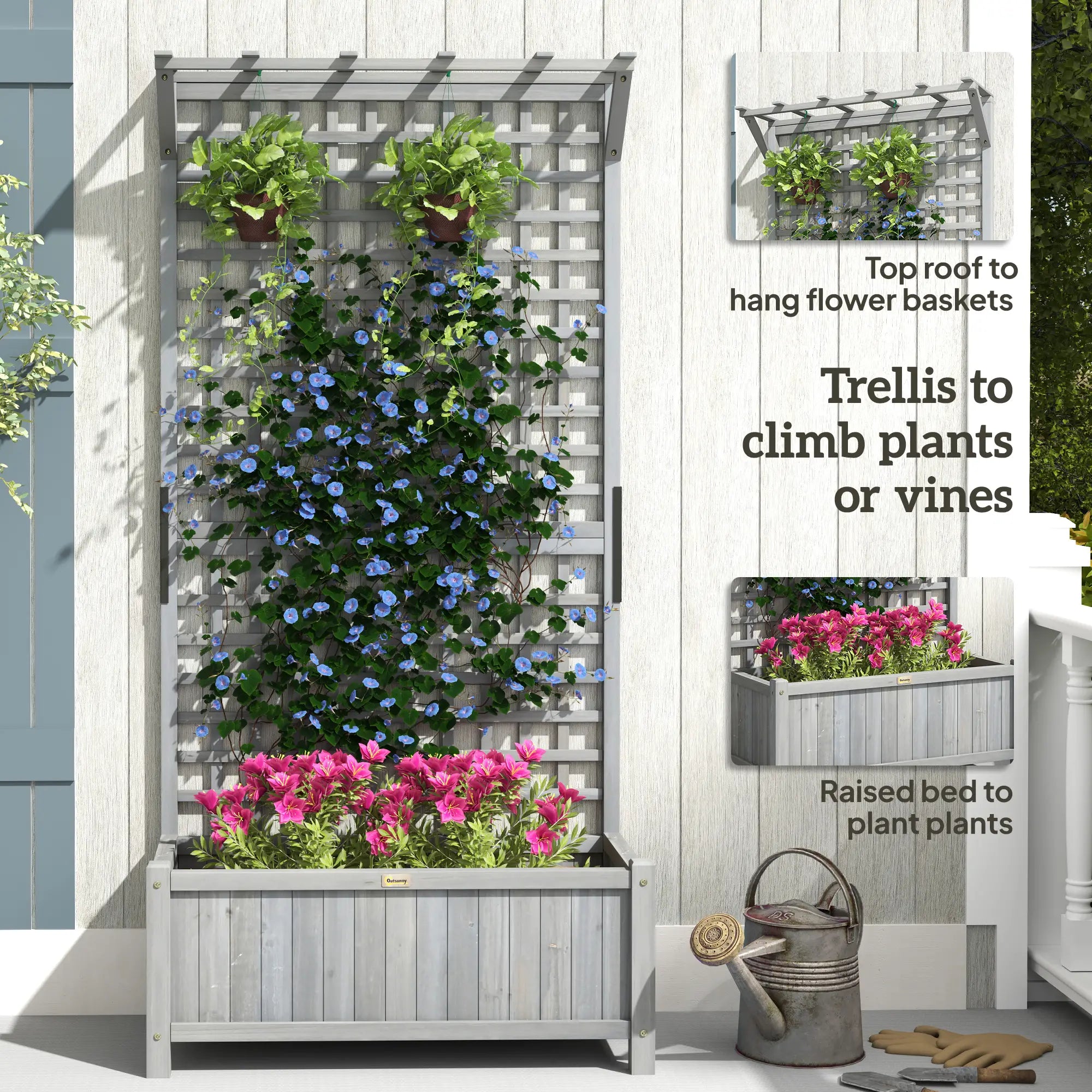 Wood Planter with Trellis, Raised Garden Bed, Privacy Screen, Dark Grey Wooden Planter Boxes at Gallery Canada