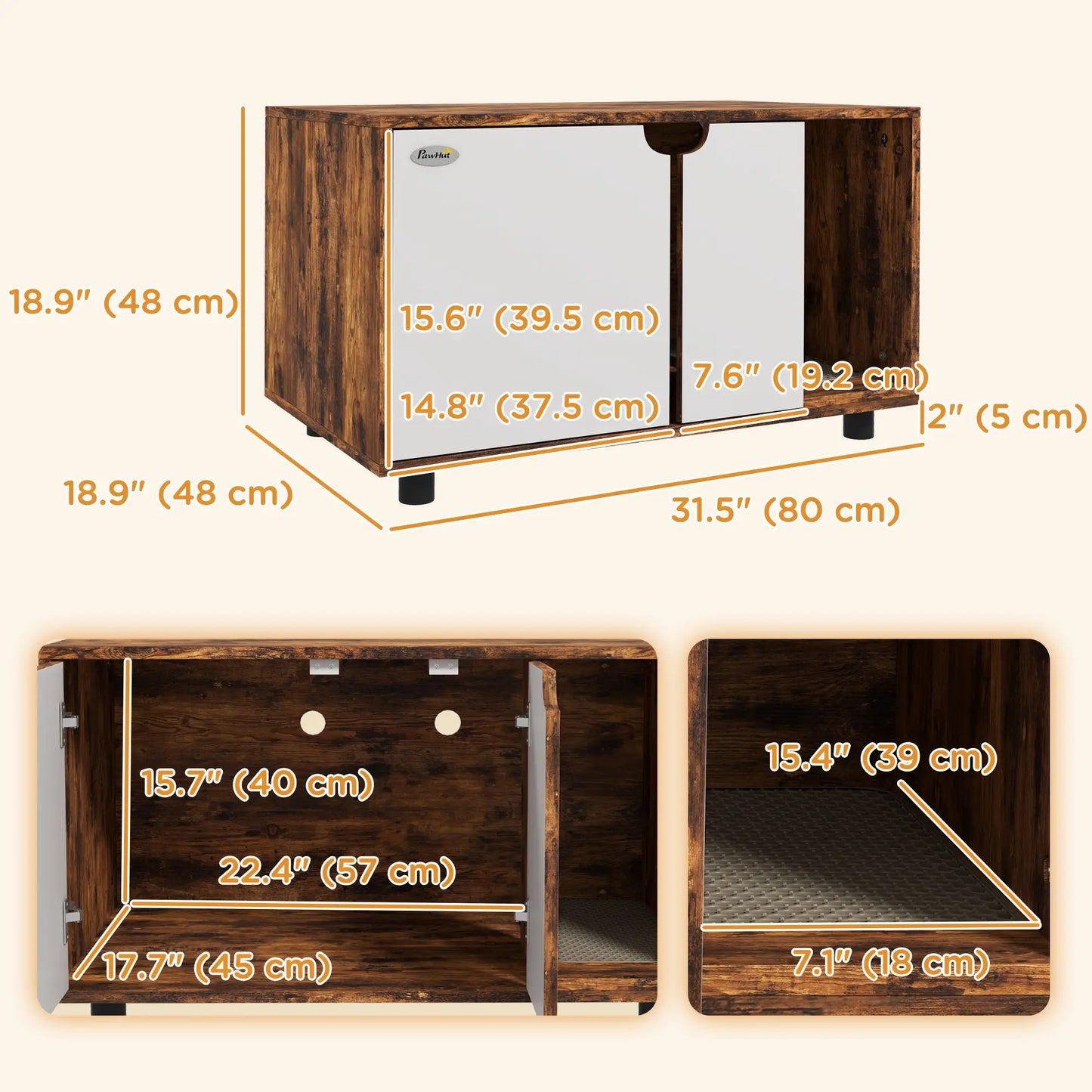 Hidden Cat Litter Box Enclosure, Double Doors, Sand Drain Pad, Rustic Brown Cat Litter Box Enclosures at Gallery Canada