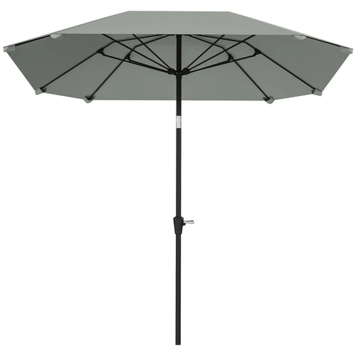 7.6FT Aluminum Patio Umbrella, 8 Ribs, Crank Tilt, Light Grey