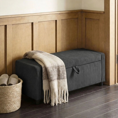 Upholstered Corduroy Storage Ottoman, Dark Grey Storage Ottomans & Benches at Gallery Canada