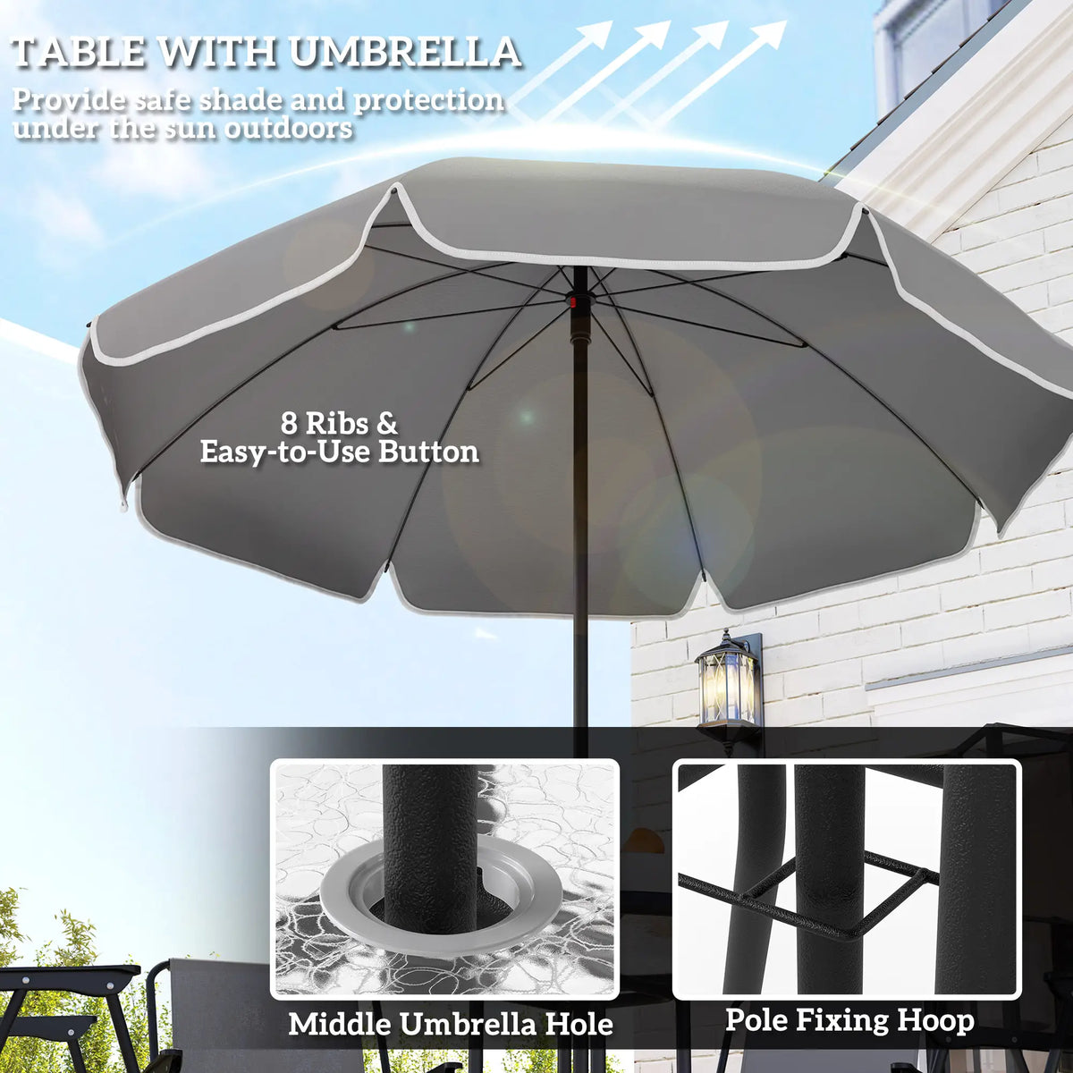 6-Piece Patio Dining Set, Umbrella, Folding Chairs, Glass Table, Grey Bistro Sets at Gallery Canada