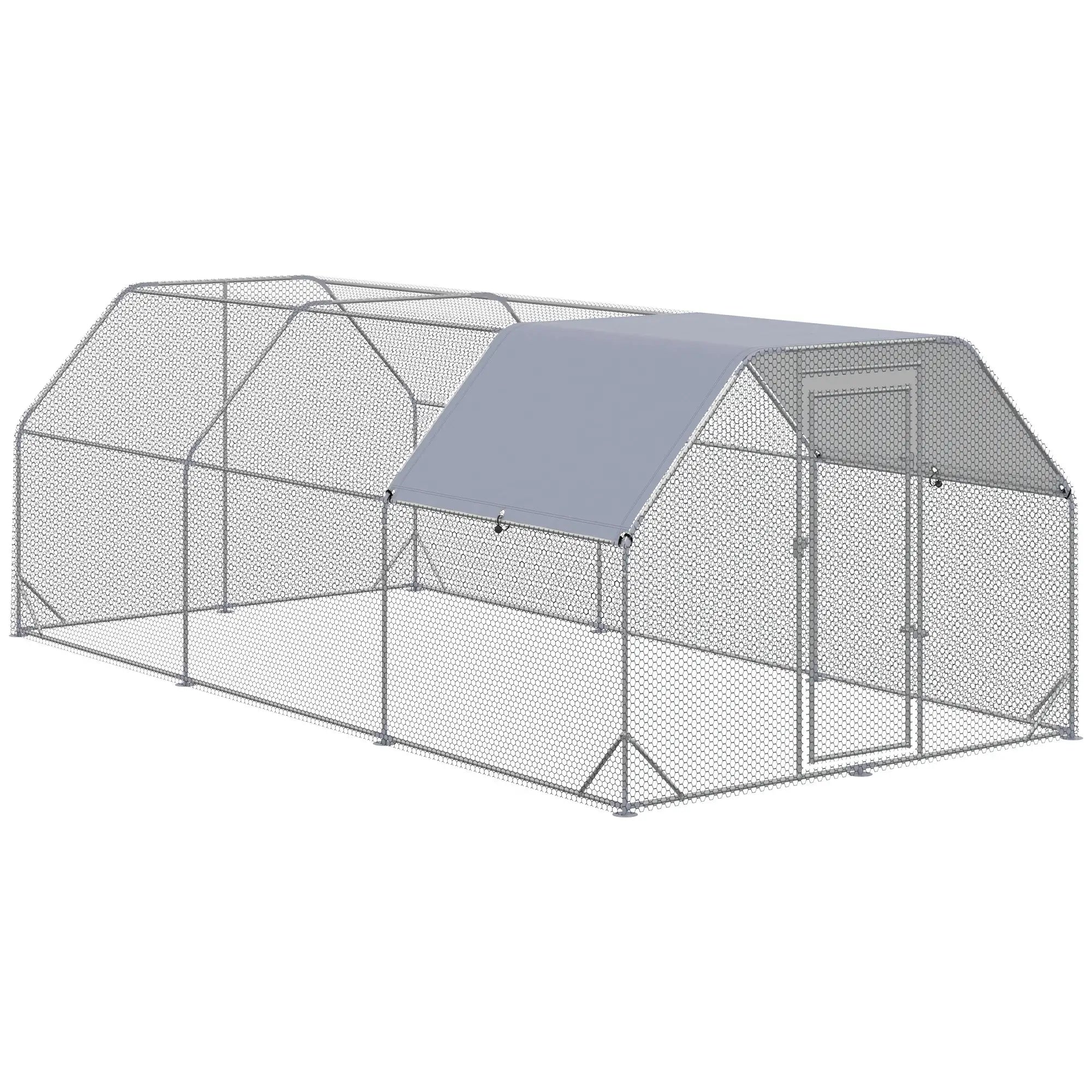Large Metal Chicken Coop, Walk-In Enclosure, 9.2' x 18.7' x 6.5', Silver Chicken Coops Silver, Silver Grey at Gallery Canada