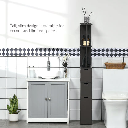 Tall Narrow Bathroom Storage Cabinet with Drawers, Open Shelves, Brown Bathroom Cabinets at Gallery Canada