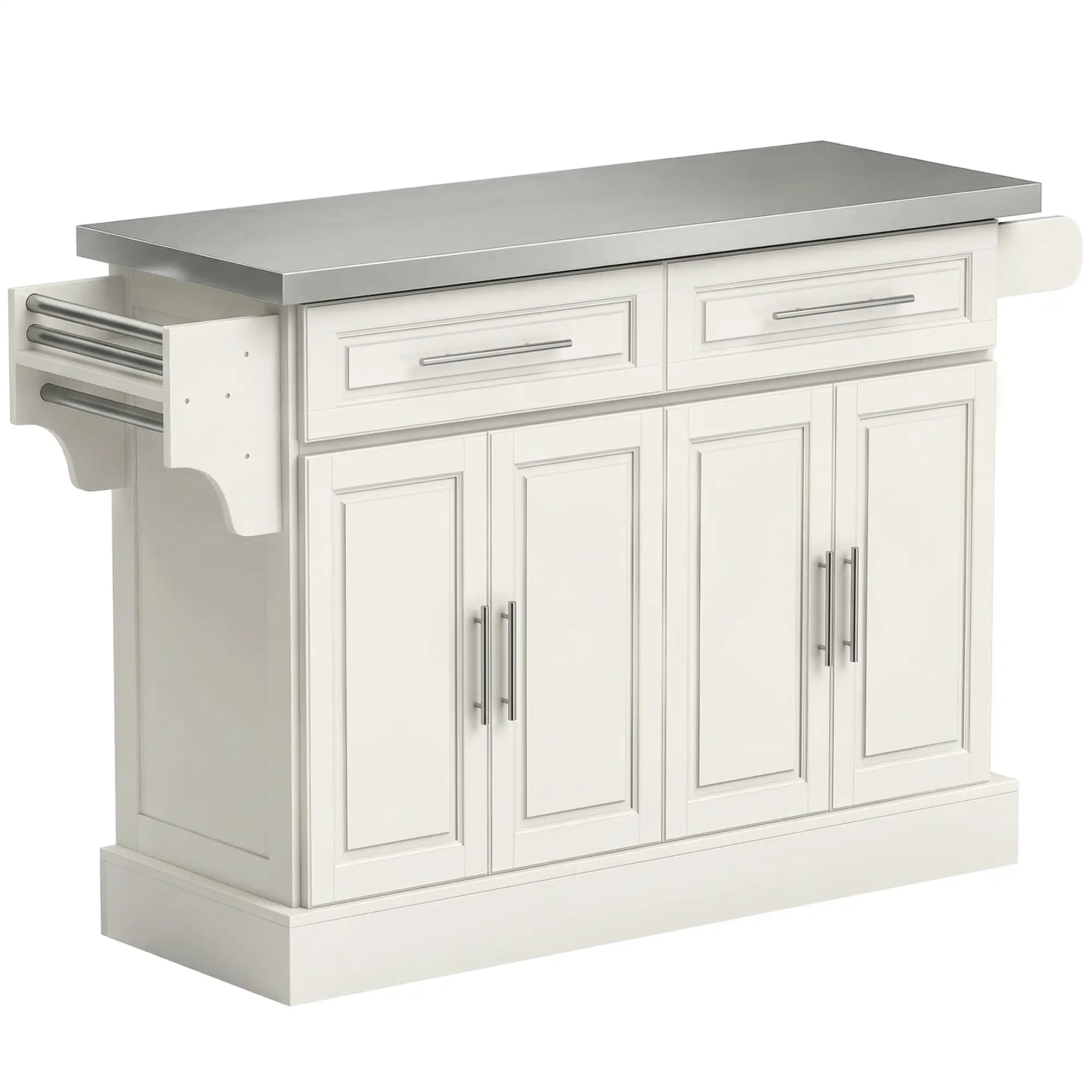 Rolling Kitchen Island with Storage, Stainless Steel Top, Drawers, Cream Kitchen Islands & Kitchen Carts Cream at Gallery Canada
