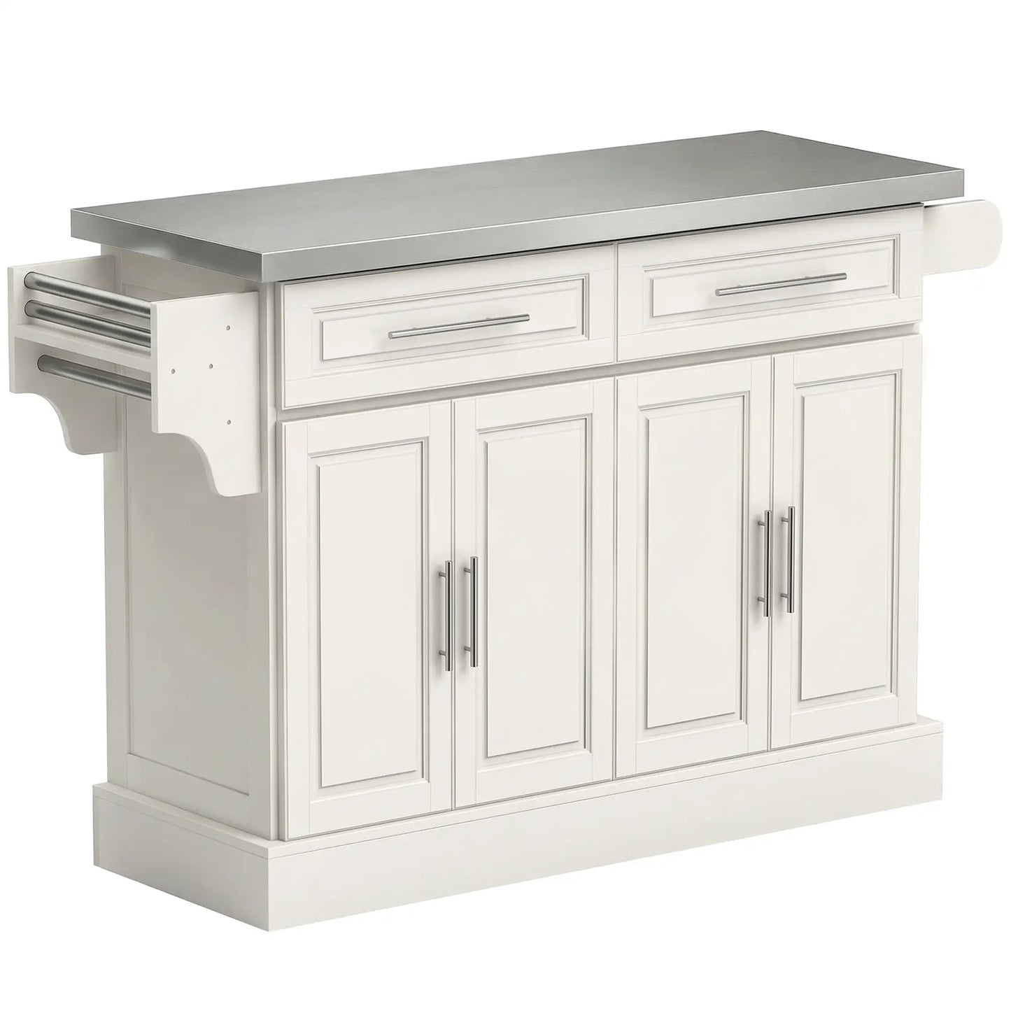 Rolling Kitchen Island with Storage, Stainless Steel Top, Drawers, Cream Kitchen Islands & Kitchen Carts Cream at Gallery Canada