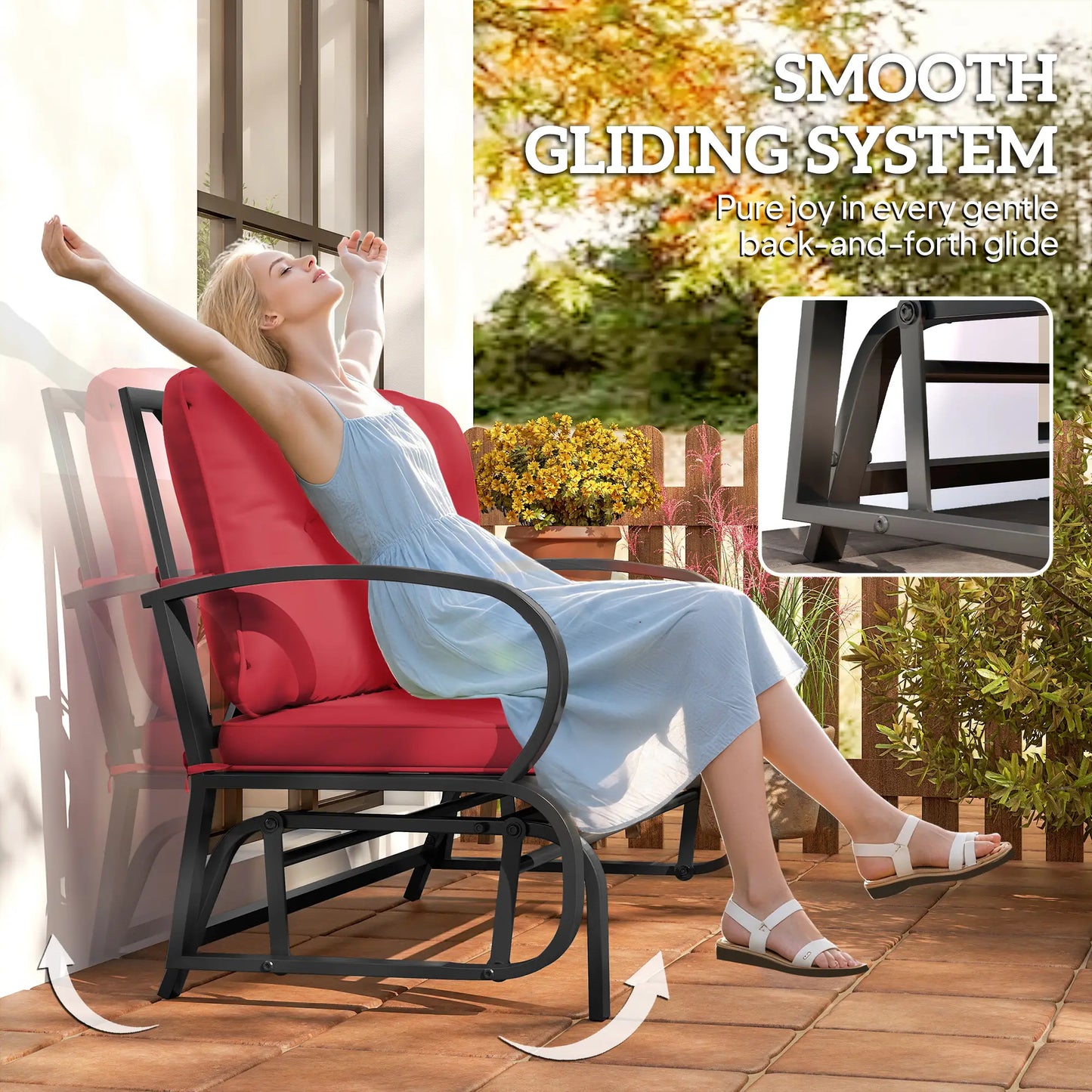 2-Person Outdoor Glider Chair, Steel Frame with Cushions, Red Outdoor Gliders at Gallery Canada