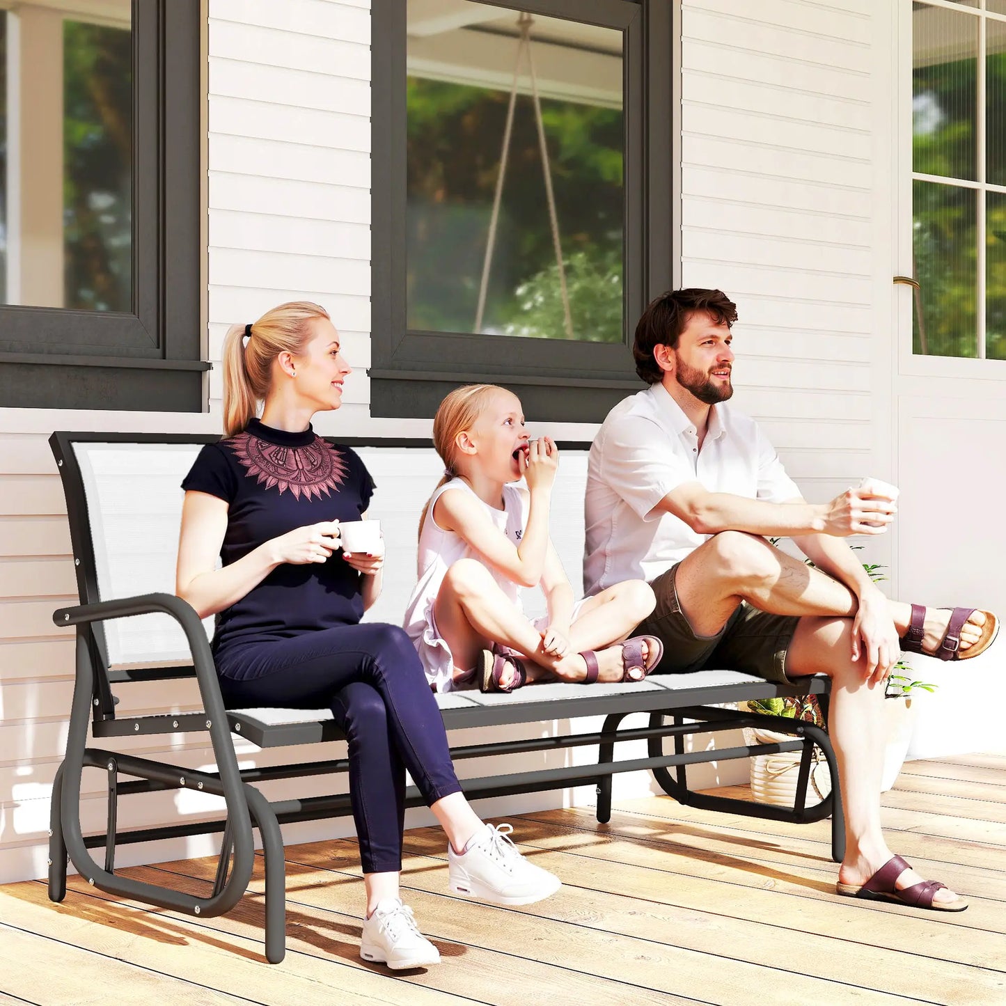 3-Seat Outdoor Glider Chair, Steel Frame, Sling Fabric, Cream Outdoor Gliders at Gallery Canada