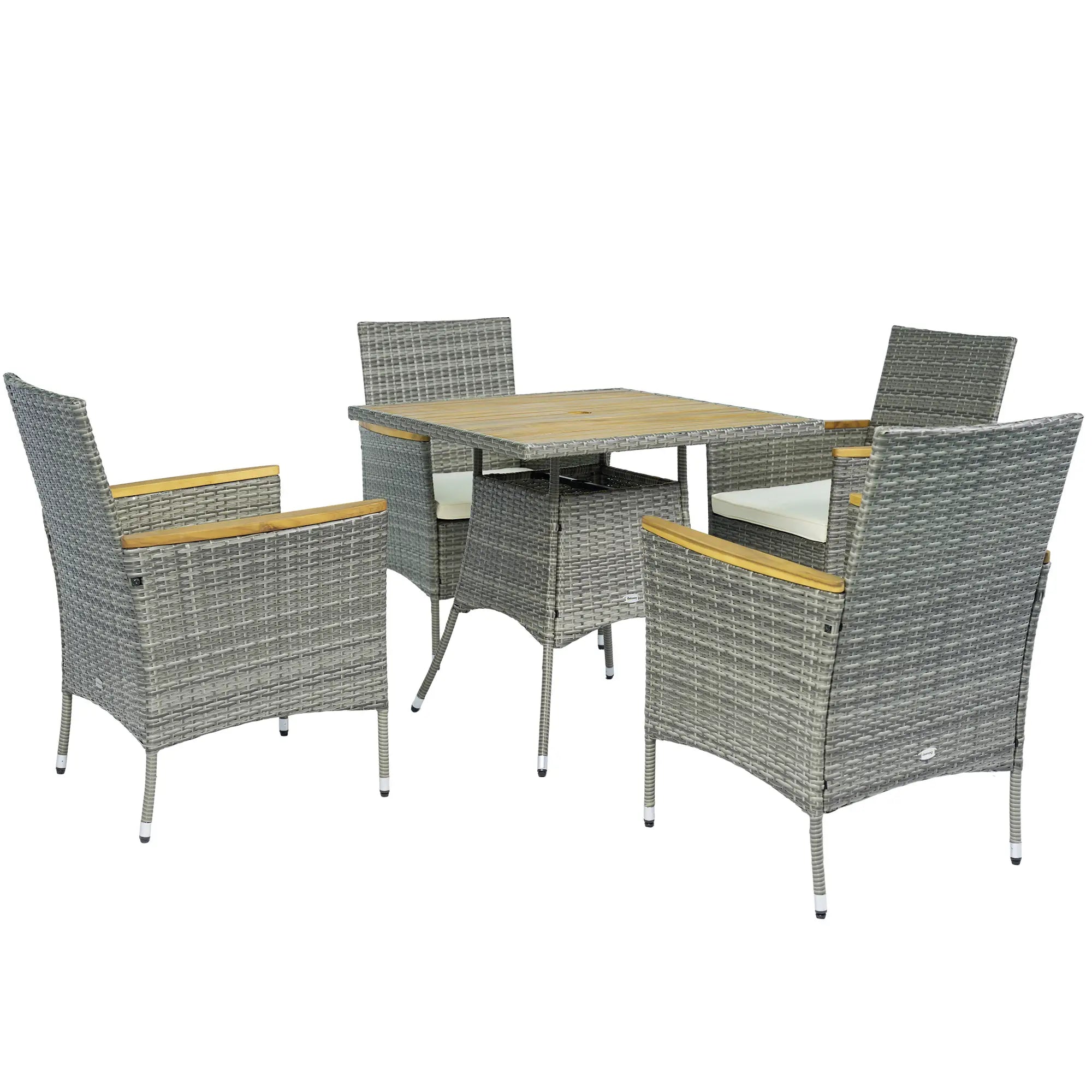 5-Piece Rattan Patio Dining Set, Outdoor Table and Chairs, Teak Patio Furniture Sets Teak, Cream White, Light Grey, Black at Gallery Canada