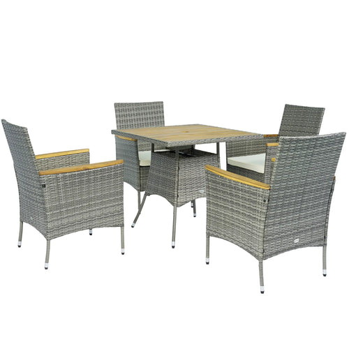 5-Piece Rattan Patio Dining Set, Outdoor Table and Chairs, Teak