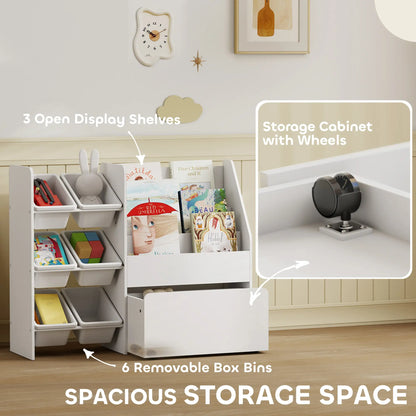 Kids Bookshelf Toy Storage, 3 Tier Bookcase 6 Removable Bins, White Baby & Kids Storage at Gallery Canada