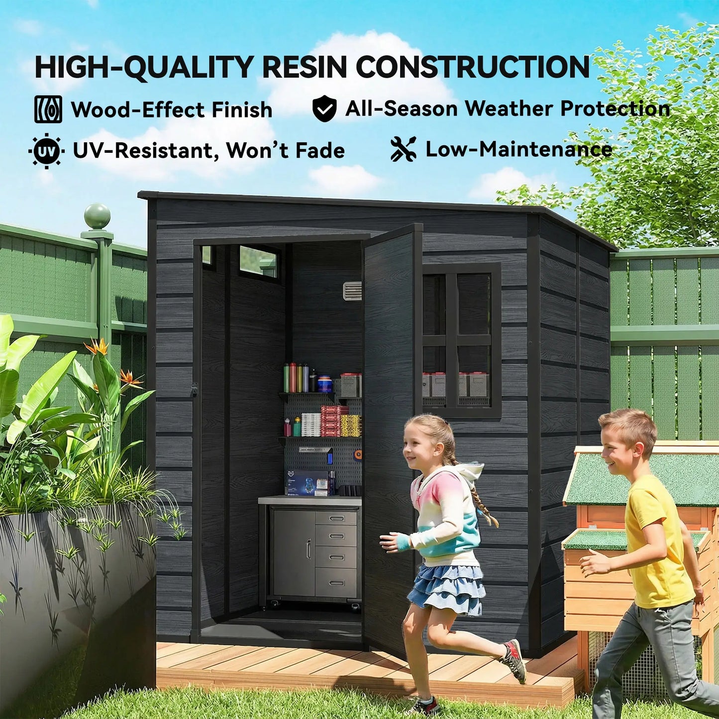 Outdoor Storage Shed, Lockable Door, Vents And Windows, Dark Grey Sheds at Gallery Canada