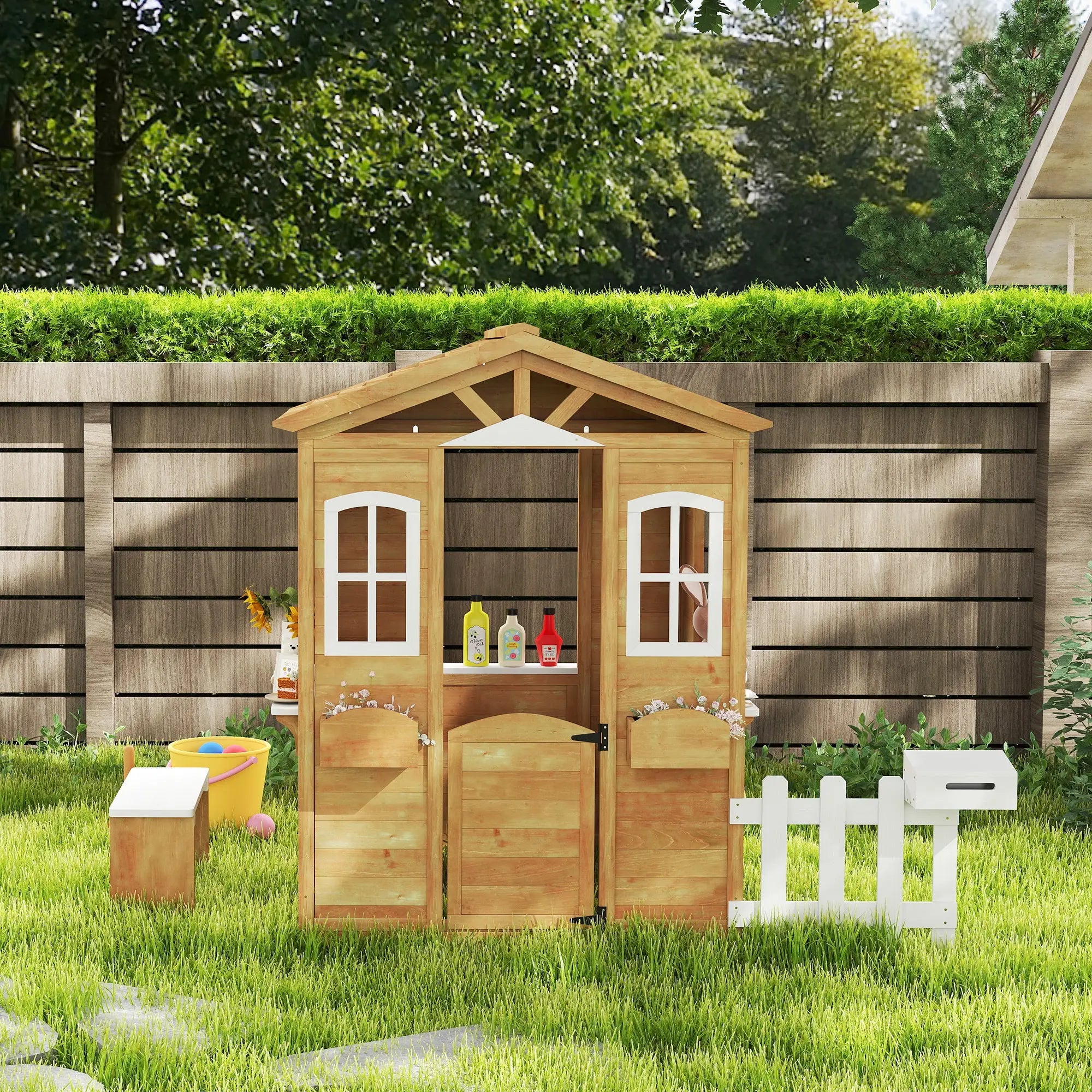 Kids Wooden Playhouse, Door Windows, Mailbox, Flower Pot, Bench, Yellow Play Houses at Gallery Canada