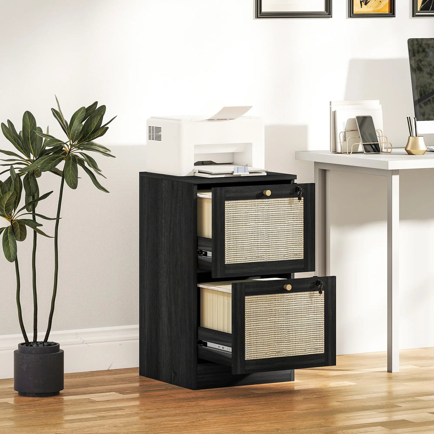 2 Drawer Filing Cabinet with Lock, Boho Style, A4 Letter Size, Black Office Cabinets & Cupboards at Gallery Canada