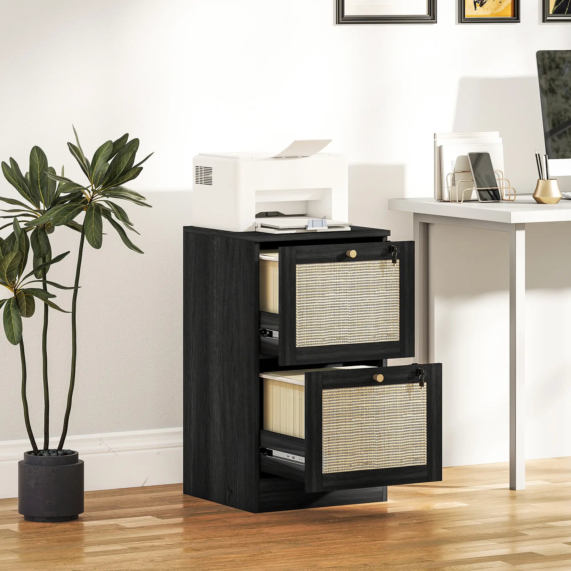 2 Drawer Filing Cabinet with Lock, Boho Style, A4 Letter Size, Black Office Cabinets & Cupboards at Gallery Canada