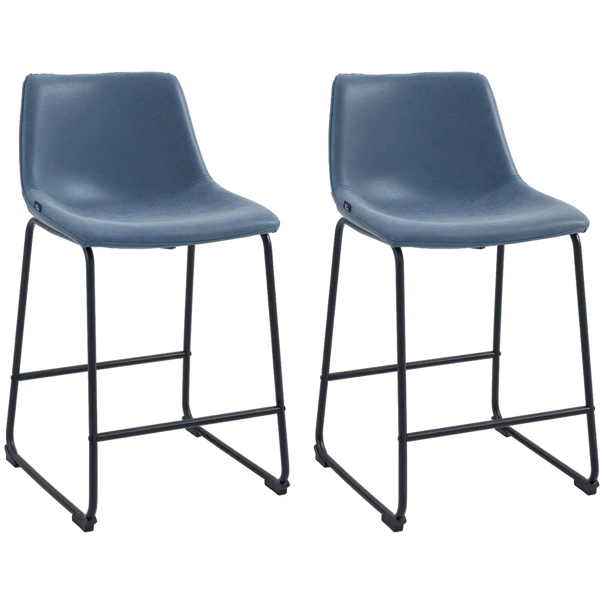 Vintage PU Leather Bar Stools, Set of 2, w/ Footrest, Blue Bar Stools Dark Blue at Gallery Canada