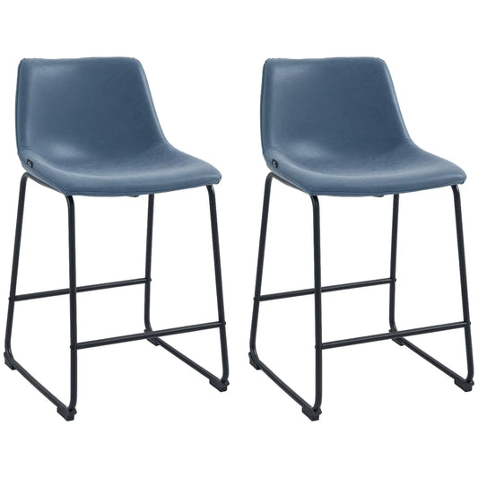 Vintage PU Leather Bar Stools, Set of 2, w/ Footrest, Blue Bar Stools Dark Blue at Gallery Canada