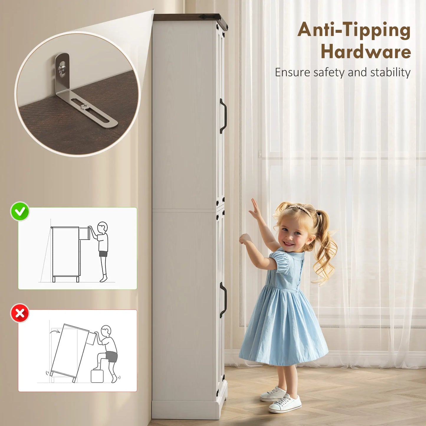 72" Pantry Cabinet, Farmhouse Kitchen Storage, Adjustable Shelves, White Kitchen Pantry Cabinets at Gallery Canada