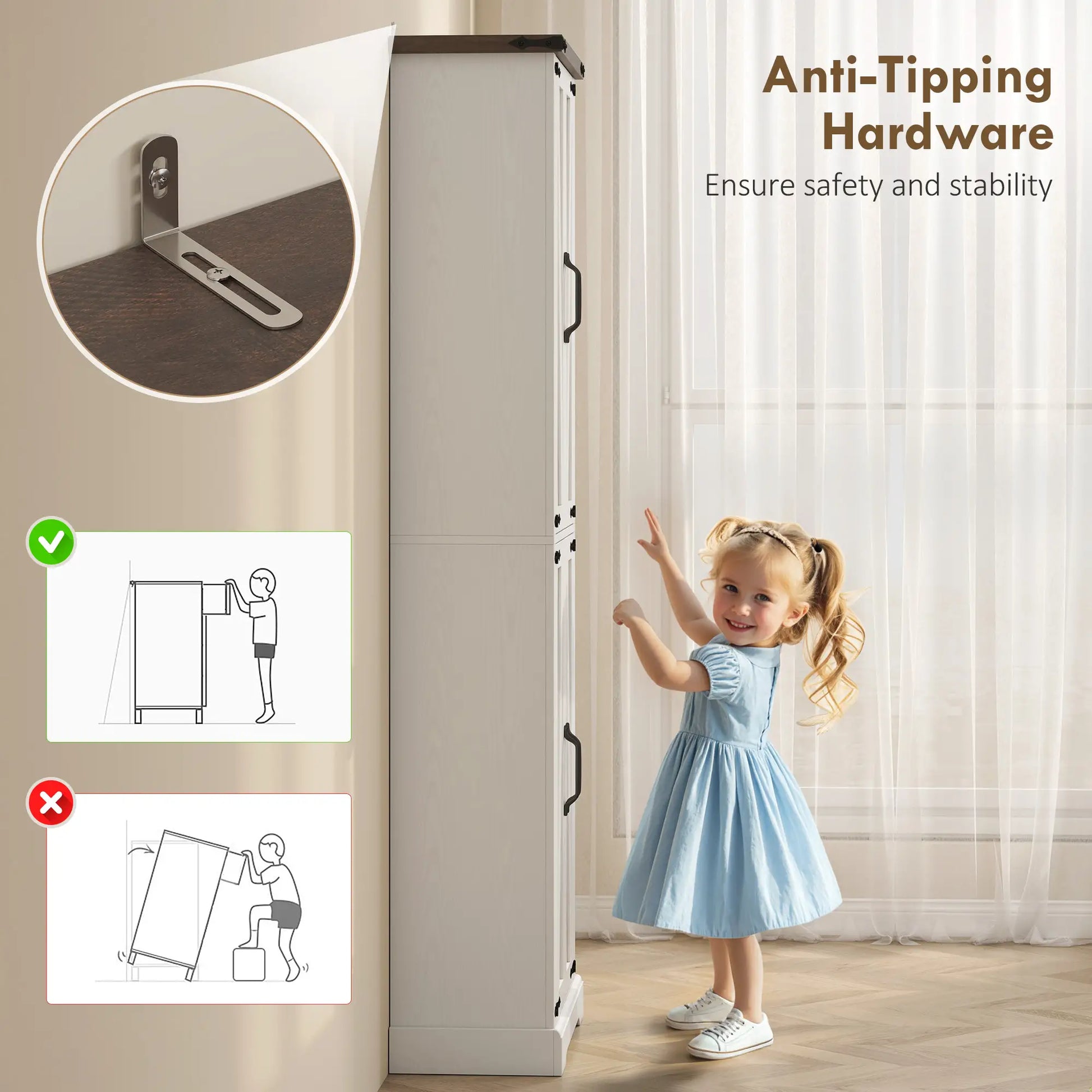 72" Pantry Cabinet, Farmhouse Kitchen Storage, Adjustable Shelves, White Kitchen Pantry Cabinets at Gallery Canada