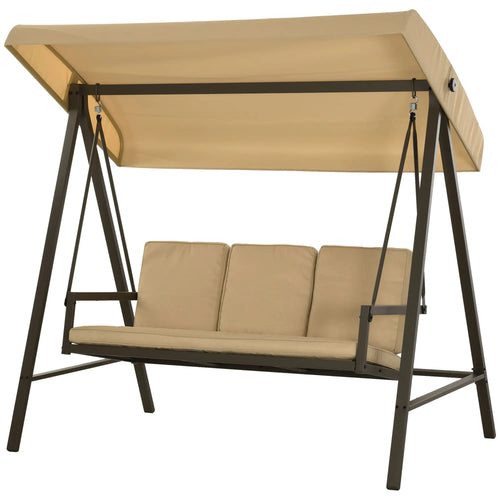 3 Seater Patio Swing Chair, Adjustable Canopy, Removable Cushions, Beige