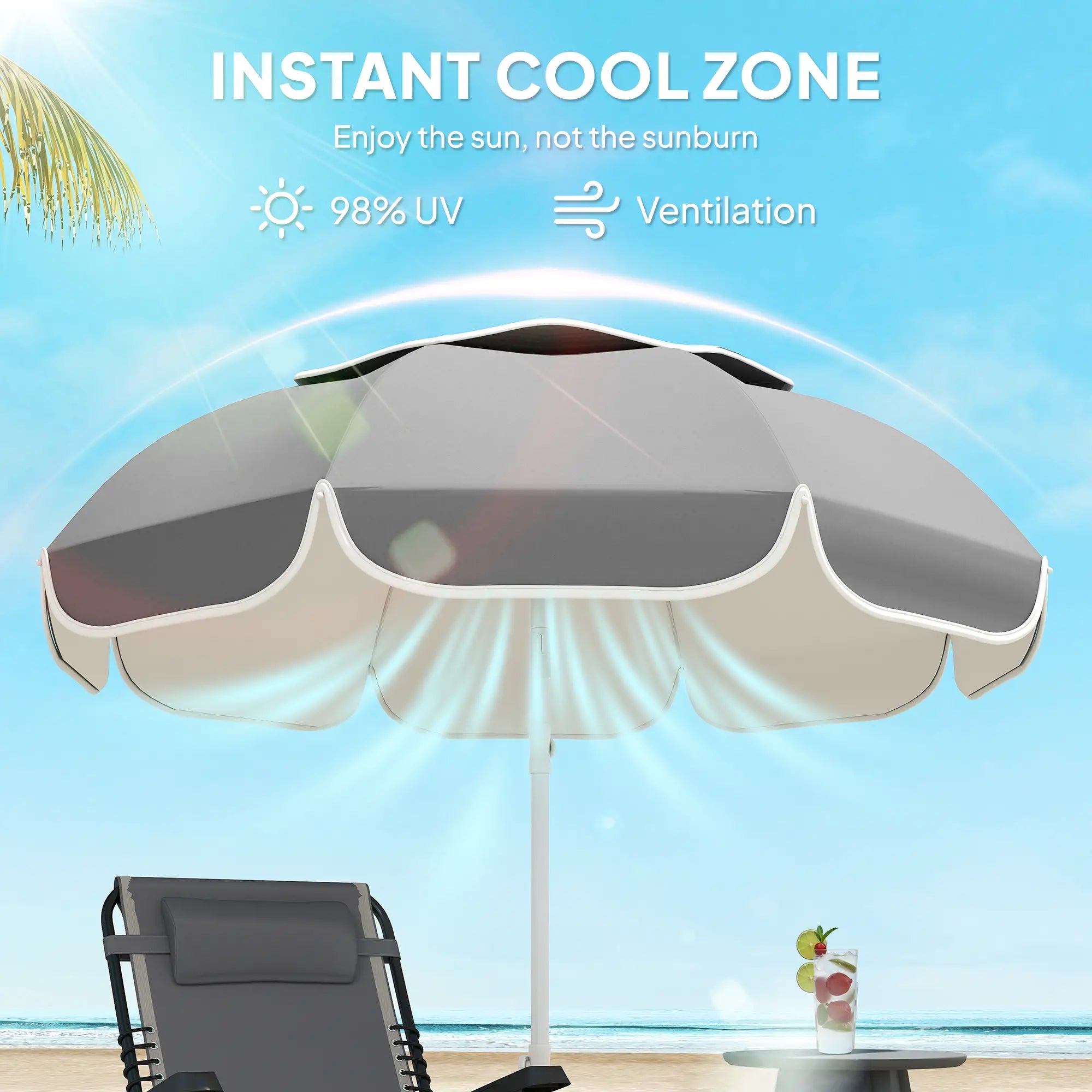 6 ft Portable Beach Umbrella, Sand Anchor, Carry Bag, Adjustable, UPF50+, Grey Beach Umbrellas at Gallery Canada