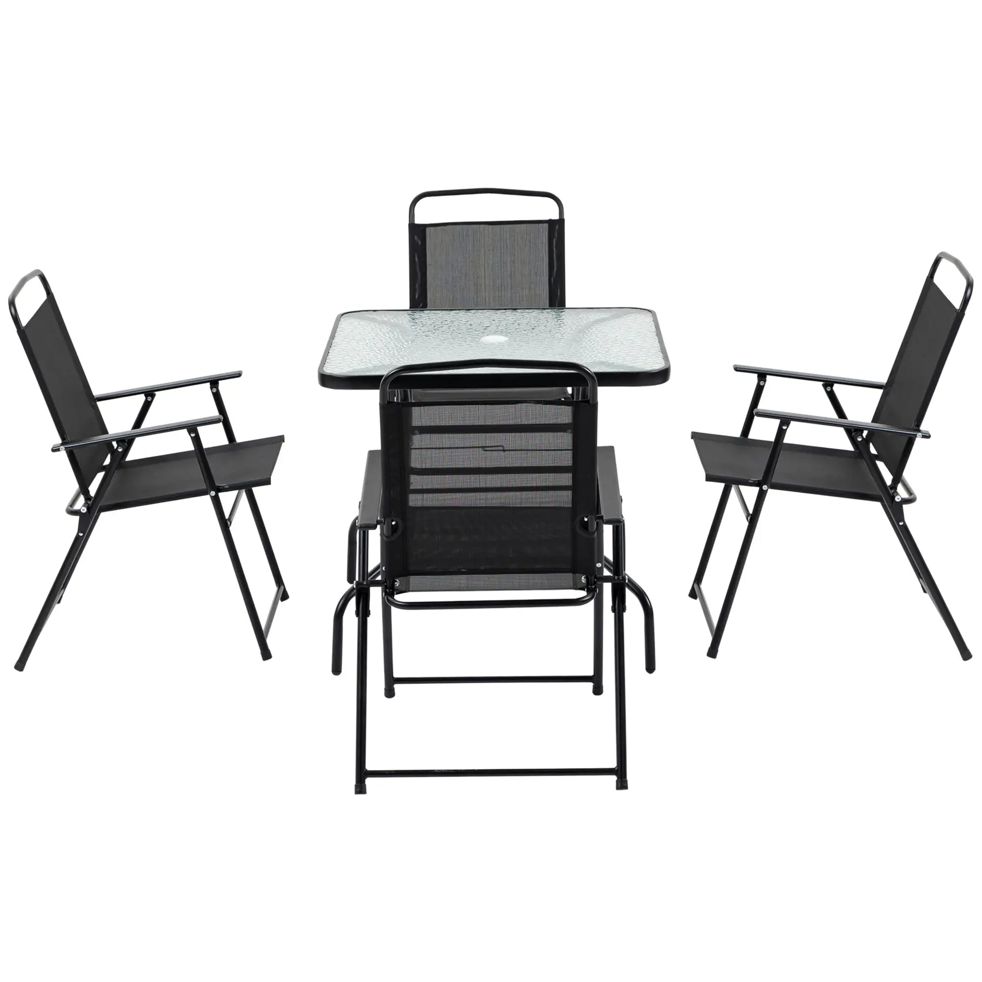 5-Piece Patio Dining Set, 4 Folding Chairs, Glass Tabletop, Black Outdoor Dining Sets Black at Gallery Canada