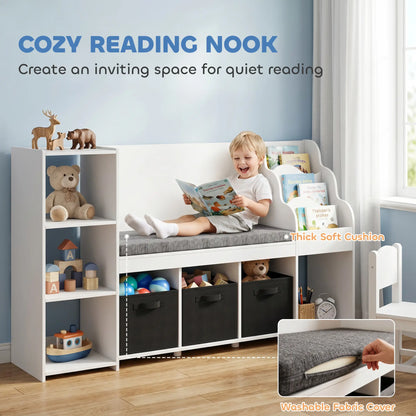 Kids Storage Shelf With Reading Nook, Toy Organizer, 3 Fabric Drawers, undefined Baby & Kids Storage at Gallery Canada