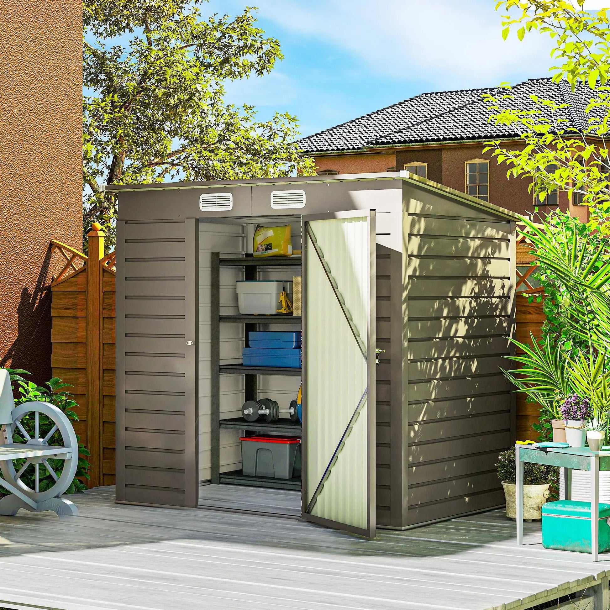 6 x 4FT Galvanized Metal Garden Shed, Double Doors, 2 Vents, Light Grey Sheds at Gallery Canada