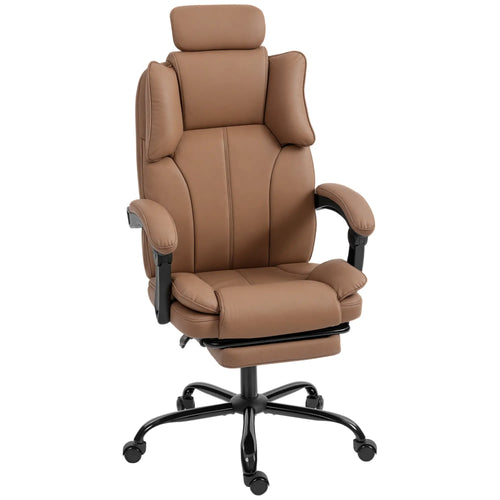 Reclining Office Chair, Executive Desk Chair, Headrest, Footrest, Brown
