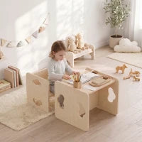 Ensemble de table et chaise pour enfants Montessori, hauteurs à 3 niveaux, naturel