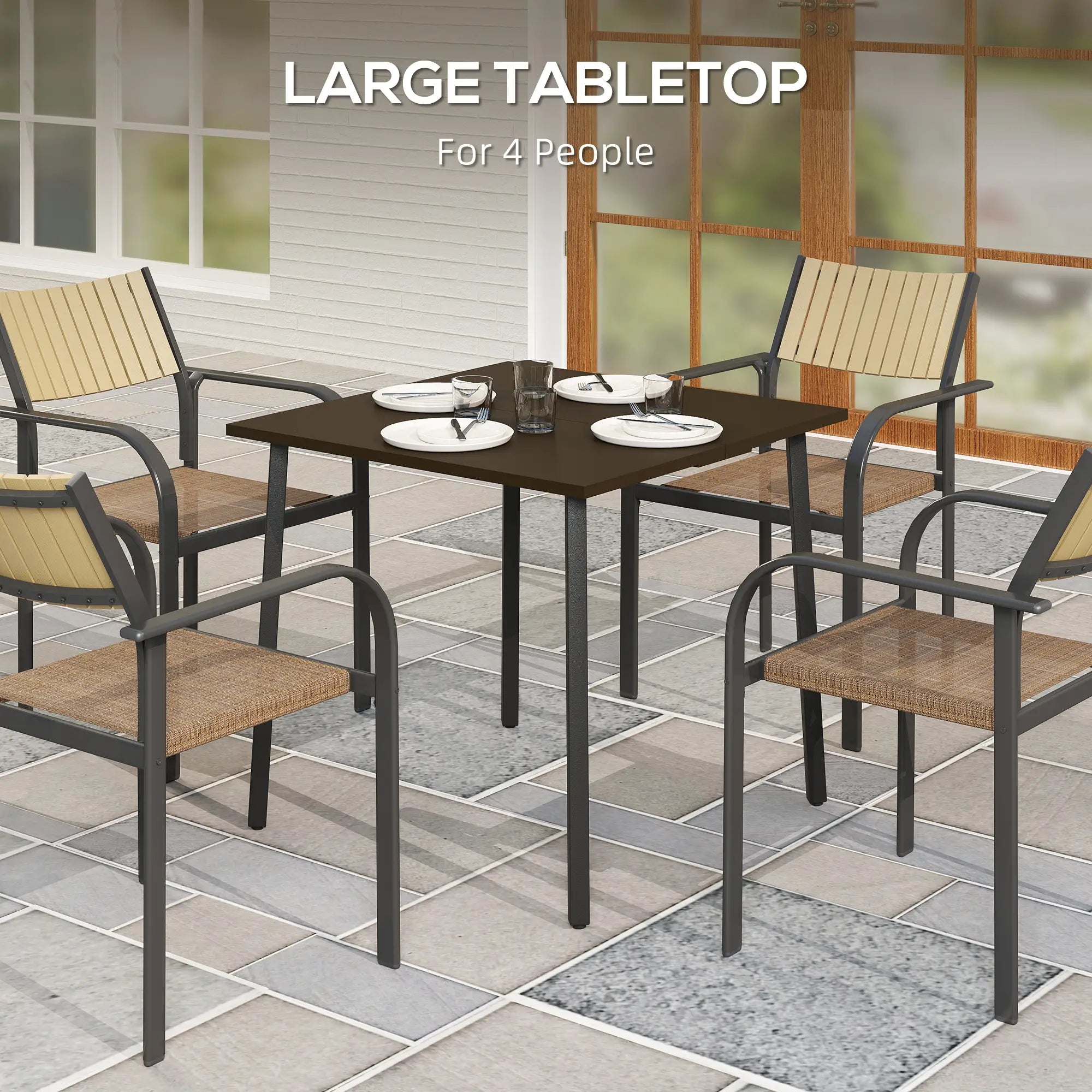 Patio Dining Table, Umbrella Hole, 4-Person, Aluminum Legs, 31.5