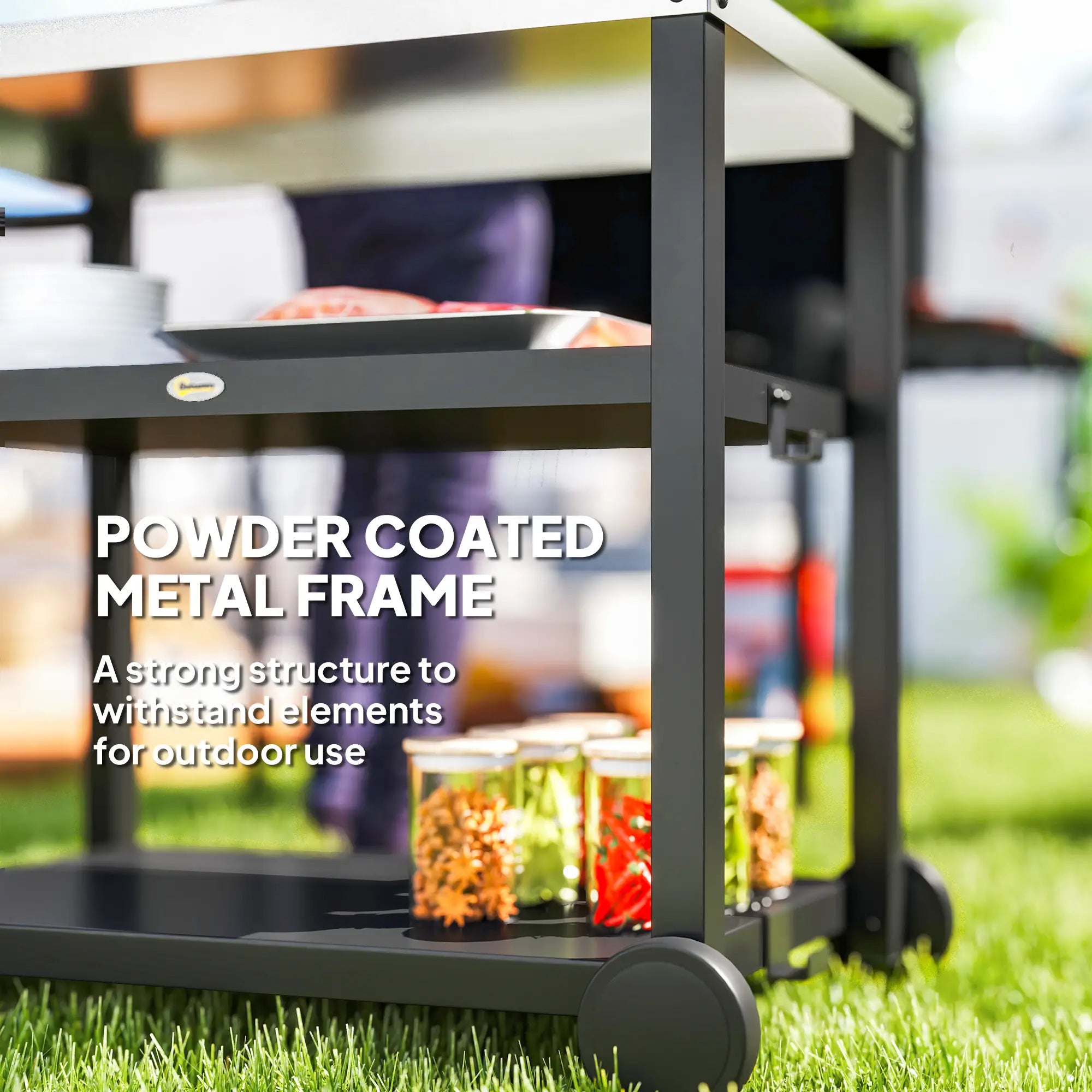 3-Shelf Outdoor Grill Cart, Stainless Steel Top, Movable BBQ Table, Charcoal Grey Outdoor Grill Carts at Gallery Canada