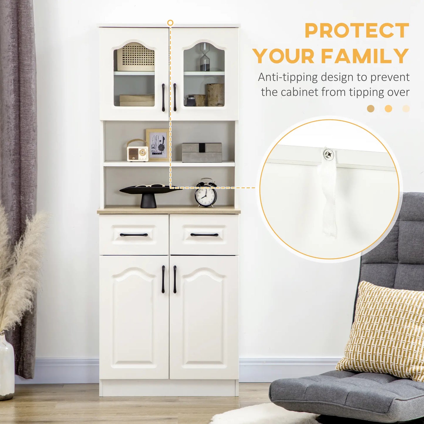 66" Kitchen Pantry Cabinet, Freestanding, 2 Adjustable Shelves, 2 Drawers, White Kitchen Pantry Cabinets at Gallery Canada