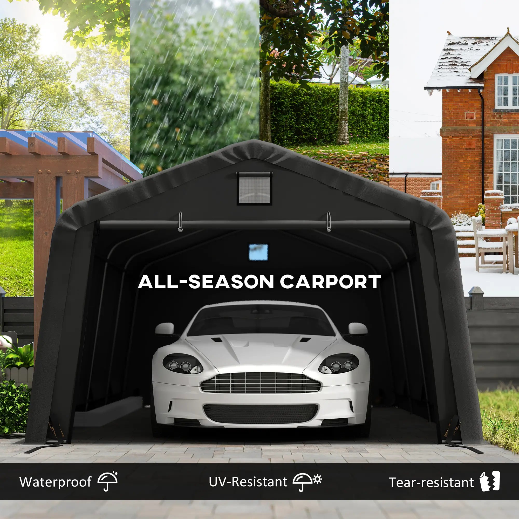 12' x 20' Portable Garage, Heavy Duty Carport Canopy, Black Car Shelters at Gallery Canada